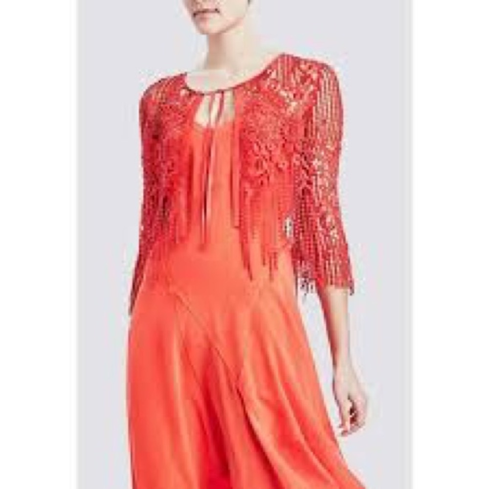 NWT, Elie Tahari Red Floral Crochet Silas Jacket